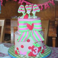 Ava's 3Rd Birthday strawberry shortcake themed cake for my daughters birthday. buttercream and fondant, 6 and 8 inch rounds