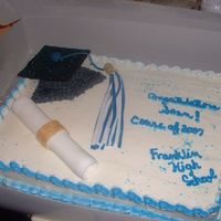 Graduation Cake This is a 1/2 chocolate/ 1/2 yellow with buttercream, have done many variations on this cake as well. Fondant tassel and diploma dusted...