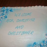 Welcome To Family Cake First cake order I did, nothing fancy, 1/2 chocolate, 1/2 yellow, BC Frosting, made simple flowers and stacked them, It went well.