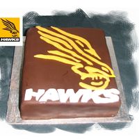 Hawthorn Football Club Afl Rushed cake for hubby's birthday, this is the logo of the team he supportsMud cake covered in chocolate fondant with fondant raised...