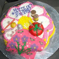 Sewing Theme Birthday Cake i made this for a girl whos hobby is sewing and loves pink purple and flowers