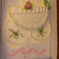 Welcome Baby... Full sheet white cake, butter cream frosting. Main carriage body double-layered.