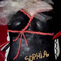 Fashion Bustier A B-day cake for a dear fashionable friend who always looks her best and adored black and tulle... inside body low fat chocolate and red...