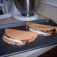 Tacos white chocolate shells, chocolate cake ground beef, fondant sour cream, cheese and lettuce