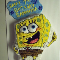 Spongebob Cake Fun cake to do! Yellow cake with BC icing, sign was fondant with bc icing writing. matching cupcakes!