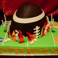 Super Bowl Xli We used the Wilton Football pan; cut the cake in half to create a half size 3-D Football bursting out of the field in a halftime show...
