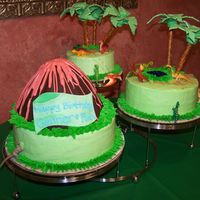 Dinosaur Cake This cake was for a dinosaur themed children's party. I adapted a theme cake from the Wilton 2006 yearbook (Jungle Cake) and added the...