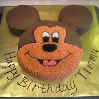 Mickey Mouse 5Th Birthday Cake Head is 10" yellow cake in a single layer, ears are each 6" devil's food. Homemade Wilton Chocolate Buttercream covers the...