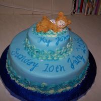 Christening Cake this is my 2nd christening cake, the bottom layer is a rainbow vanilla, with a choc fudge top layer, covered in buttercream and fondant,...