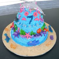 Under The Sea Dolphin Cake My niece asked me to make her a cake with her 2 favorite plastic dolphin toys on top of it. It was made with buttercream frosting and...