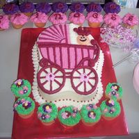 "welcome Princess" Baby Carriage In A Garden Carriage cake inspired by one done from a pan HOWEVER I didn't have the pan so I hand carved the caked and used a toothpick to draw...