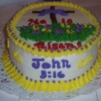 Side View Of Family Easter Cake All Cream Cheese BC decorations.