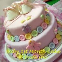 Baby Girl 1St Month Cake Yoghurt buttercake covered in MMF with sugarpaste accents