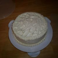 Co-Workers Birthday Cake Just a plain jane cake but boy did it taste soooo good. French vanilla filled with bavarain cream and strawberry filling frosted with BC....