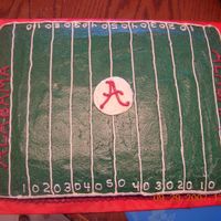 Nephews Birthday Cake. This is my first attempt at a football field. We are of course Alabama fans. Critique is welcome. I am not to thrilled wtih it myself.