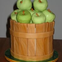 Apple Basket, Side View Apple spice cake covered in buttercream w/ fondant "basket", apples are RK coated in chocolate and fondant. Wish they weren'...