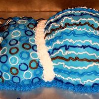 Baby Blue & Chocolate Brown Pregnant Mommy Tummy This was done for a blue & brown colored theme baby shower. This is my second pregnant tummy cake attempted. This one was requested to...
