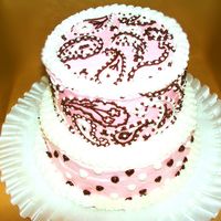 Pink & Brown Paisley Bridal Shower Cake Buttercream base with buttercream and chocolate details piped freehand.