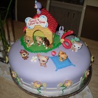 Littlest Pet Shop The small house, the toys and the pillow are sugarpaste I just borrow the little pets from my daughter ;-))))!!!!!Fondant vainilla cake...