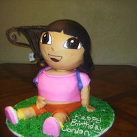 Dora The Explorer 3- 8x3 Rd cakes the chest is carved at a slant; the Head is styroform 8"; the arms, legs and shoes are RKTs.