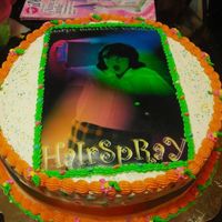 Hairspray Movie Edible Pic Cake 12" inch round cake, 3" high, 2 halve moons.....By the way this is my second cake...first time using edible pic and as you can...