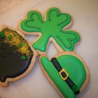 St. Patrick's Day Cookies Shamrocks, pot o' gold, and leprachaun hats. Sugar cookie with antoina's RI, pot o' gold has yellow standing sugar and...