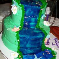 Fairy Cake Chocolate cake plain buttercream. Decorations are RI flowers & Leaves the butterflies are fondant covered in edible glitter with flower...