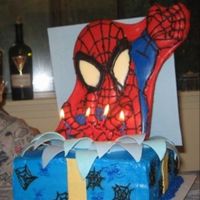 Spiderman Cake Chocolate spiderman plaque; 10" square chocolate cake and chocolate buttercream.