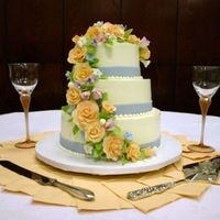First Wedding Cake IM Buttercream with fondant ribbon and gumpaste flowers