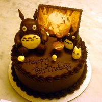 My Neighbor Tortoro modeling chocolate figures, cocoa painted pastillage plaque, chocolate cake.