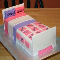Bed Cake Bed cake for grown up slumber party. The bed is based on the clip-art picture on the invitation. The client wanted me to write the hosts&#...