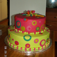 Pink And Green Birthday Cake Made for a lady's 55th birthday to match invitation.
