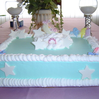 Clouds Baby Shower Cake for my friends baby shower, all whipped cream frosting
