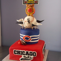 Chicago Sports Teams This cake was for a big sports fan... all the teams are from Chicago, with the exception of the Maryland Terrapin holding up the scoreboard...