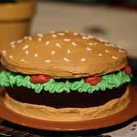 Burger Cake This is my first cake... I decided to be a little ambitious. Its decorated in all buttercream frosting, and the buns are golden cake, the...