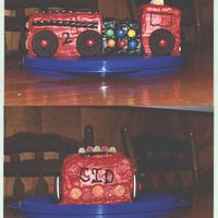 Christopher's 2Nd Birthday Cake Sheet cake cut and stacked. Red icing is canned strawberry with added red food color. Color was great, would not be stiff enough for any...