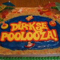 Pool Party Cake Fun cake to make! Little people made out of fondant - the rest of accents are misc candy pieces. Sand is brown sugar sprinkles & rock...