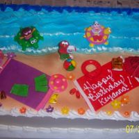 Dora And Elmo's Day At The Beach dora and elmo at the beach pastry pride frosted, MMF accents (towels, thongs, bag, hat, grass skirt) the toys were bought by the girls mom...