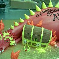 Dragon With Treasure Chest fudge-filled chocolate cake iced in buttercream...rawr!