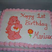 Care Bear half sheet yellow cake w/bc & strawberry filling