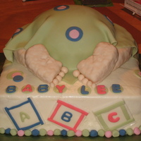 Baby Rump Cake French Vanilla cake with krispy treats for legs in feet. BC with fondant accents