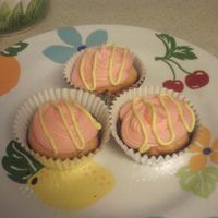 Cupcakes Cream cheese frosting on sweet tart cake recipe from a magazine. These went fast!