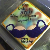 Deb's 50Th Birthday got the idea from here! double chocolate fudge cake with buttercream frosting and decorations