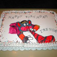 Chuck E Cheese Cake 1/2 sheet cake. Traced this from my projectascope.