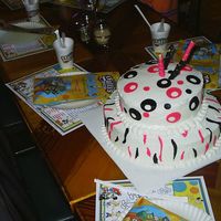 Pink & Black My 11 year old daughters b-day cake, she designed it and made the top layer all by her self