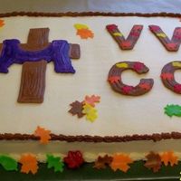 Pastor Appreciation 2 Another cake for Pastor Apprec with Church Initials on it, done with BC transfers, leaves out of fondant