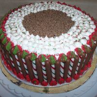 Candycane Cake This is a doctored chocolate cake with almond buttercream filling and icing. I couldn't find candy cane stick so I broke regular...