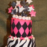 Hot Pink 16Th Top tier is a 6" white with hot pink Choco-Pan fondant. Bottom is an 8" chocolate with Satin Ice black and white fondant. Made a...