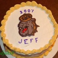 Jmu Grad Cake - Duke Dog Buttercream icing with chocolate transfer of the Duke Dog, the mascot of JMU. Go Dukes!