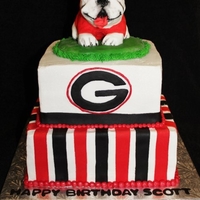 Georgia Bulldog Birthday! This is a buttercream cake with fondant details. The little Bulldog is made from Rice Krispie treats and Marshmallow fondant. I was sooooo...